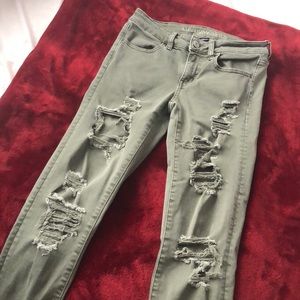 Green khaki ripped skinny jeans